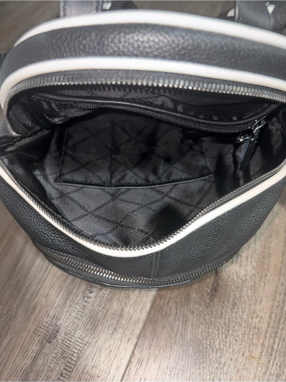 Michael Kors Black and White Striped Leather Backpack - Picture 5 of 6